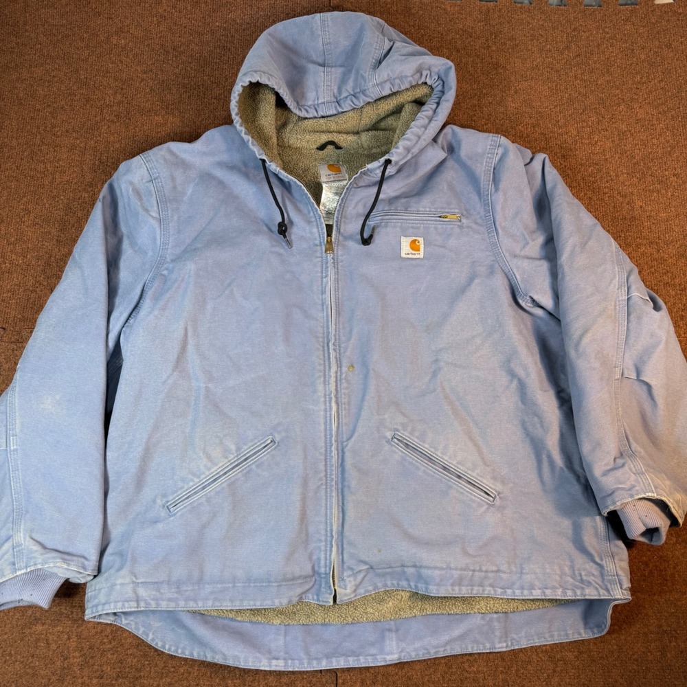 B+ Carhartt WJ641 CUB Women 2X Sherpa Lined Sandstone Hooded Active Jacket Blue